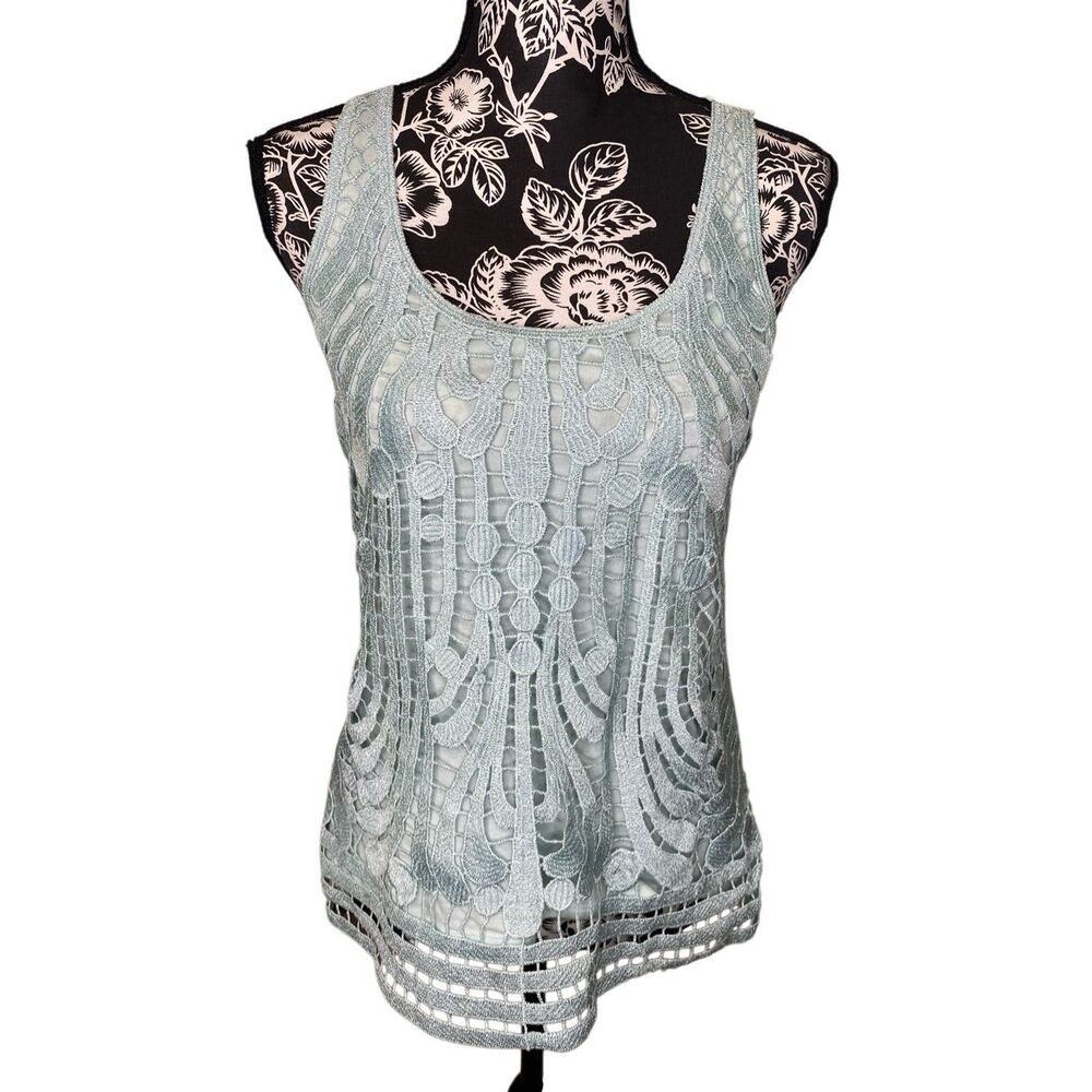 Boho Crochet Lace Tank Top Mint Sleeveless Sheer Festival Beach Layering Top